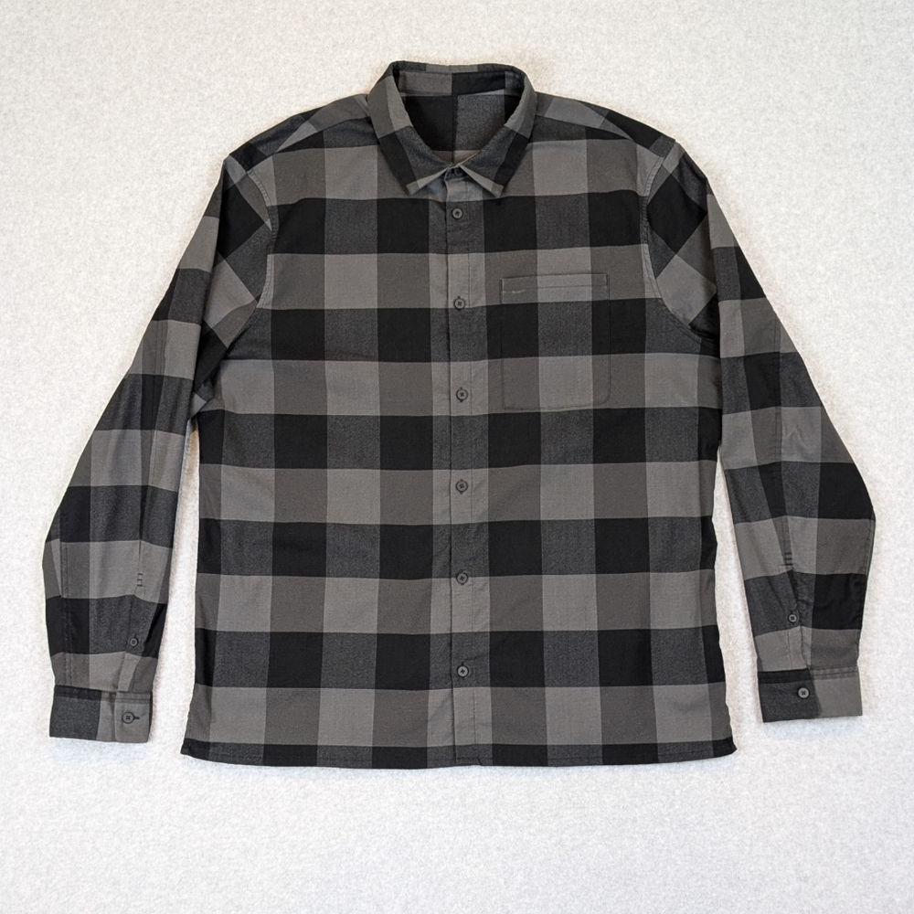 Lululemon Masons Peak Flannel Shirt Men's 2XL Black Gray Plaid XXL Button